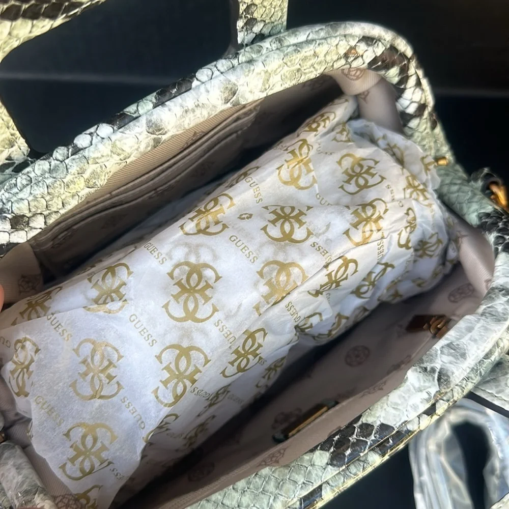 New GUESS Errin Snakeskin Small Frame Satchel